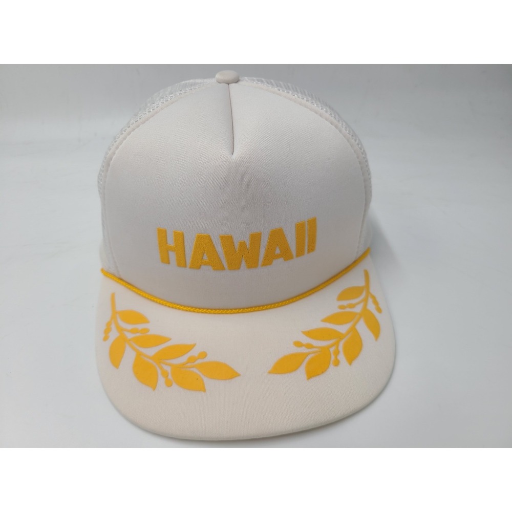 Vintage Hawaii Scrambled Eggs Gold Leaves Mesh Trucker Snapback Hat Cap White